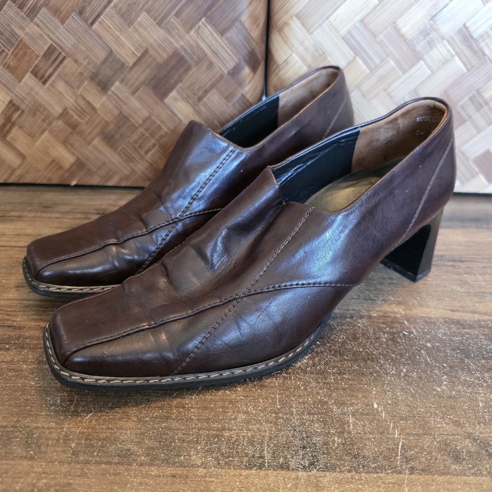 Paul Green Shoes Women's Size 6 Brown Leather Block Heels Munchen Square Toe